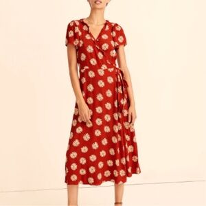 Madewell Red Floral Print Ruffle Wrap Dress Sz M